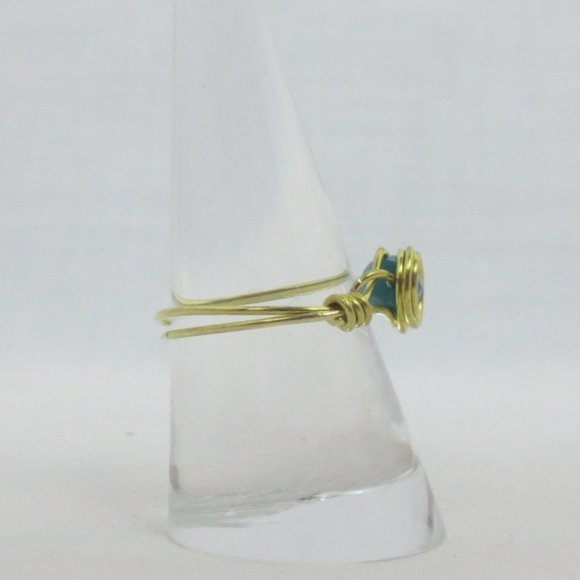 New Brass Wrapped Teal Crystal Hand Crafted Ring - Picture 4 of 9